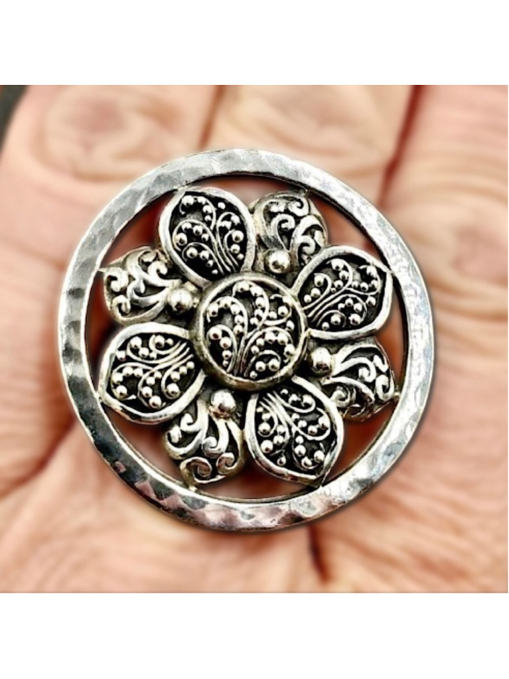 LOIS HILL Sterling Silver Hammered Cigar Band Flower Statement Ring Sz 9